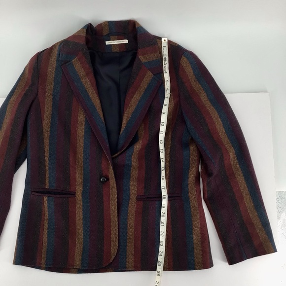 Coatree VTG Blazer Red Purple Herringbone Stripe Wool Jacket Size 11-12 - Picture 11 of 15